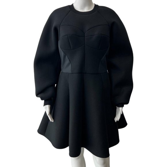 $2245 Dolce & Gabbana Black Cotton Fit & Flare Neoprene Shirt Dress size 44/8 - Picture 6 of 12